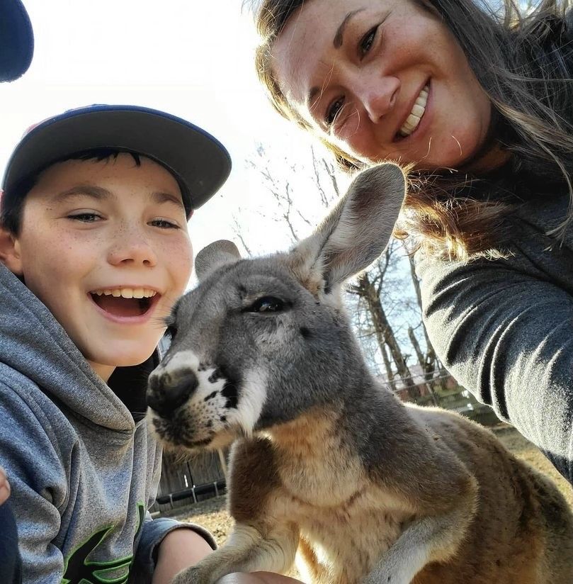 Petting a kangaroo at Kentucky Down Under Adventure Zoo